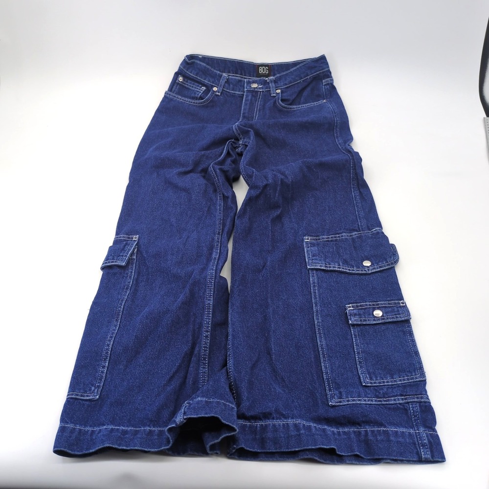 BDG Urban Outfitters Wide Leg Cargo Jeans Size 26 Dark Wash Blue Y2K Baggy